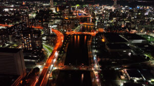 紫川10橋ライトアップの空撮